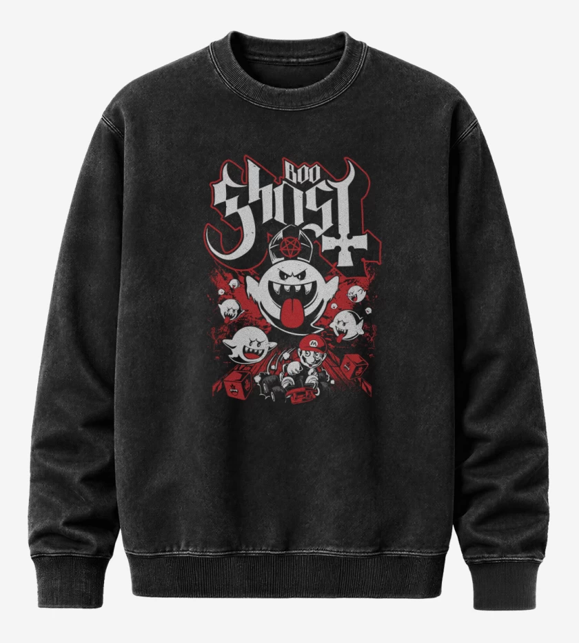 Poleron Polo Acid Wash Negro de Boo Ghost