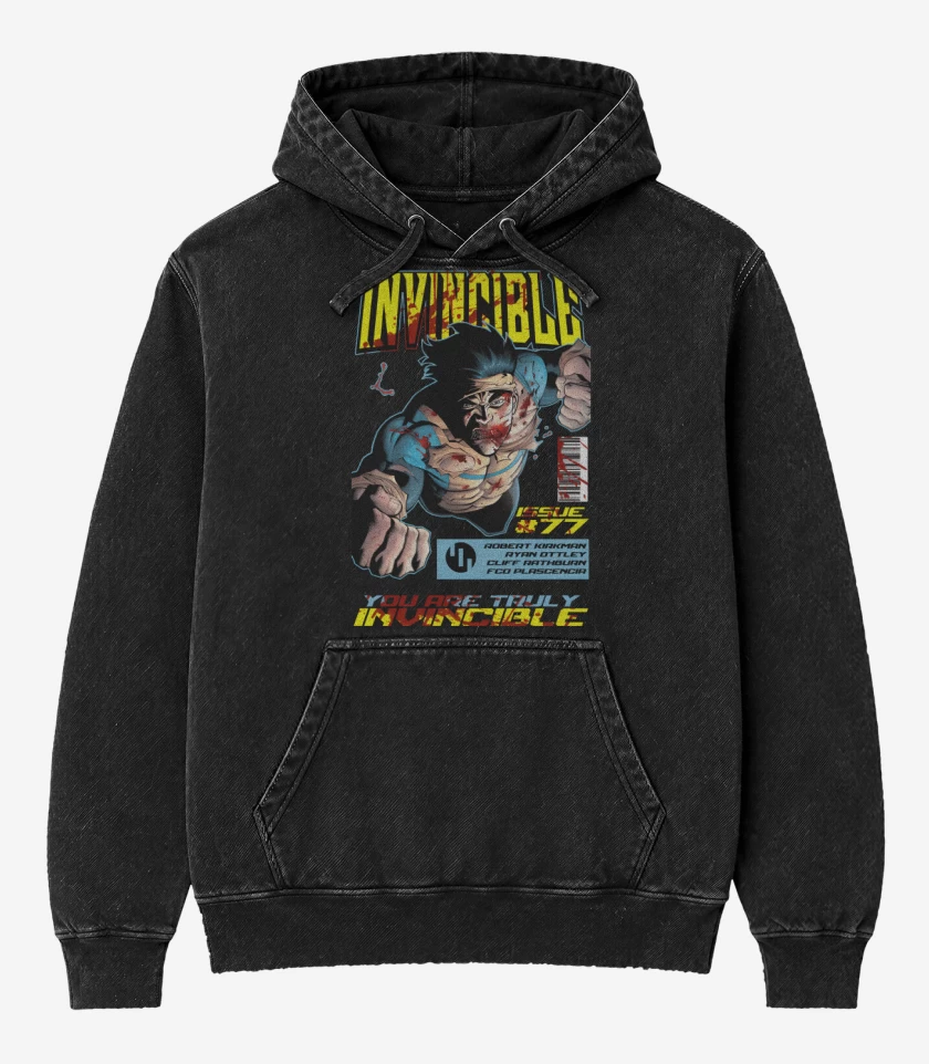 Poleron Canguro Acid Wash Negro de Invencible