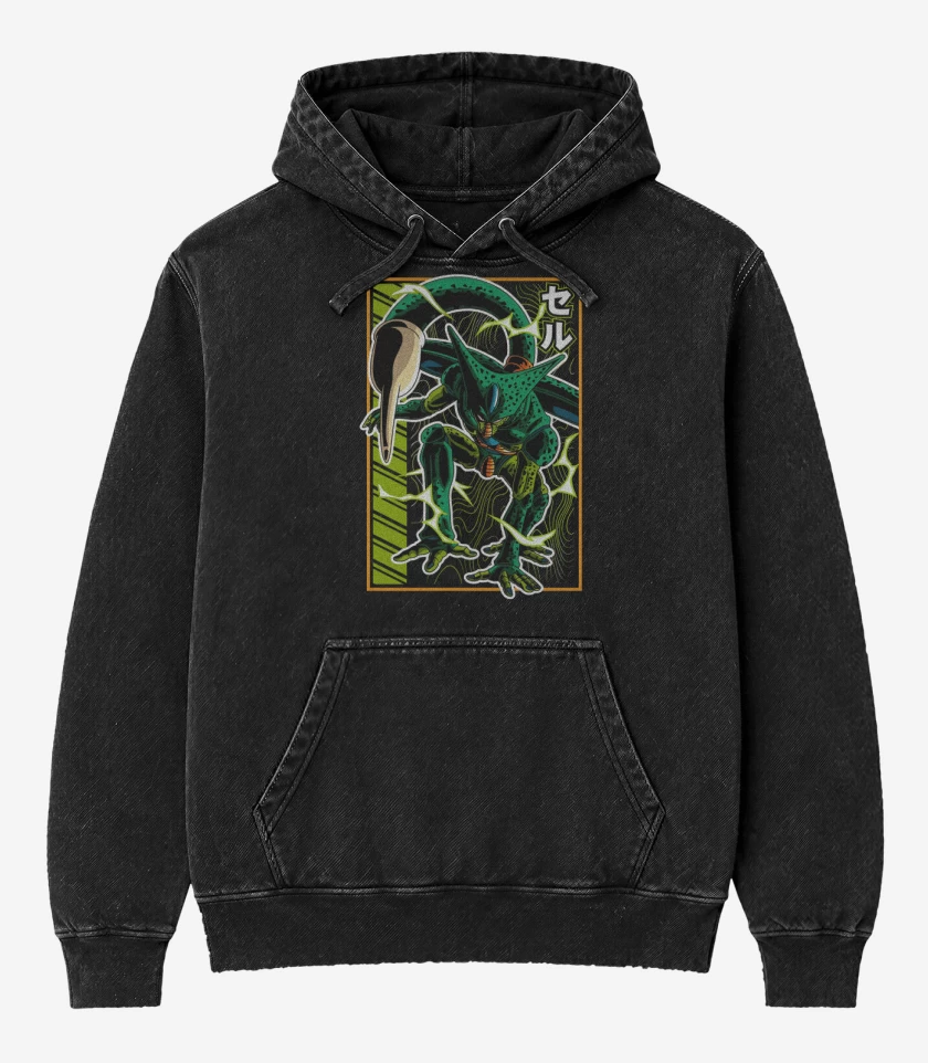 Poleron Canguro Acid Wash Negro de Cell