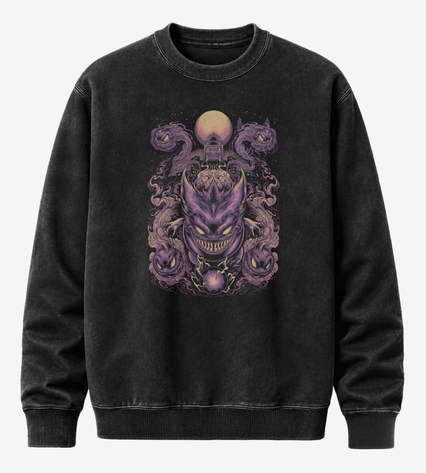 Poleron Polo Acid Wash Negro de Fantasmas Monstruosos