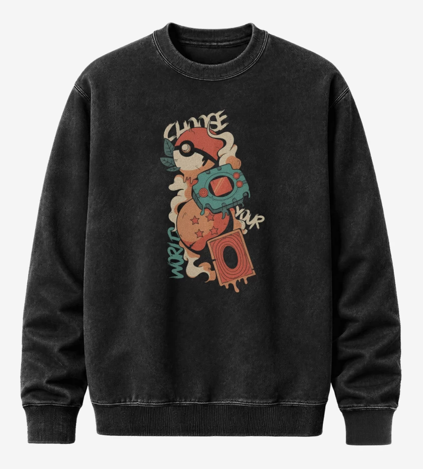 Poleron Polo Acid Wash Negro de Animes de Infancia