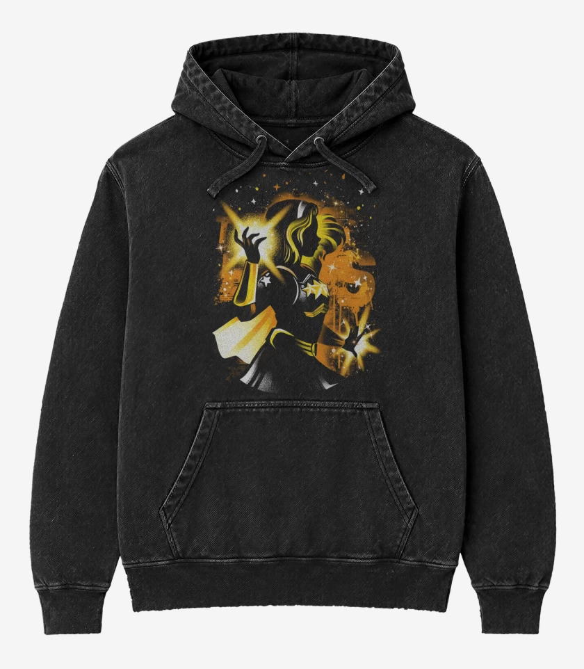 Poleron Canguro Acid Wash Negro de Luz Estelar
