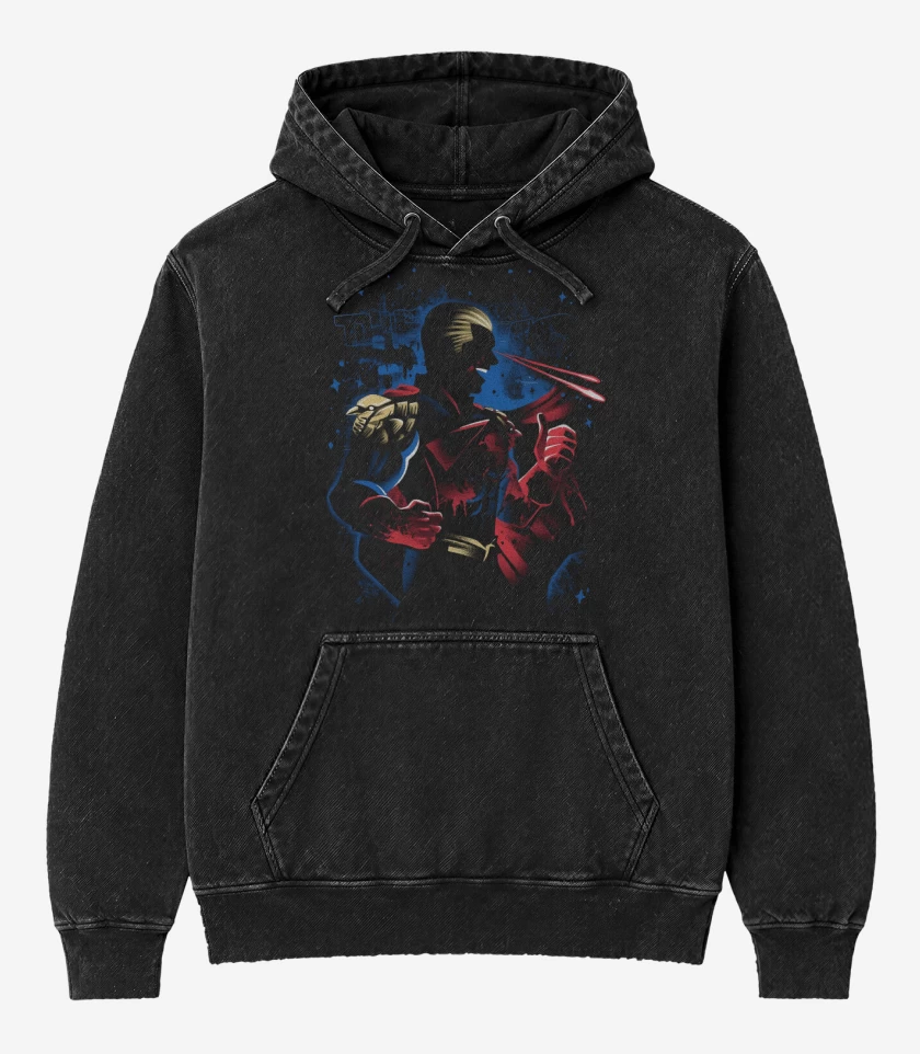 Poleron Canguro Acid Wash Negro de El Vengador
