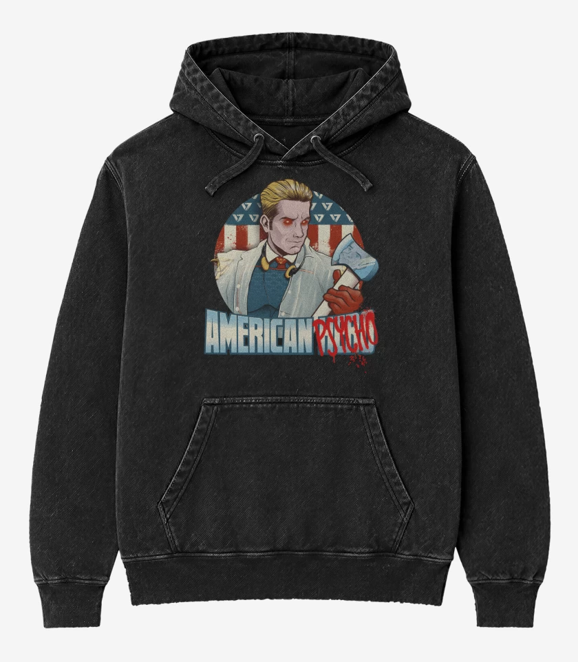 Poleron Canguro Acid Wash Negro de Psycholander