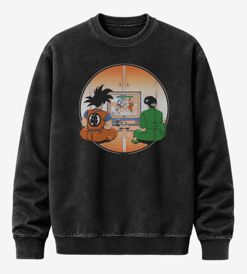 Poleron Polo Acid Wash Negro de Pelea de Anime
