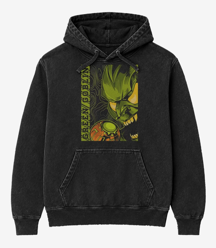 Poleron Canguro Acid Wash Negro de Green Goblin