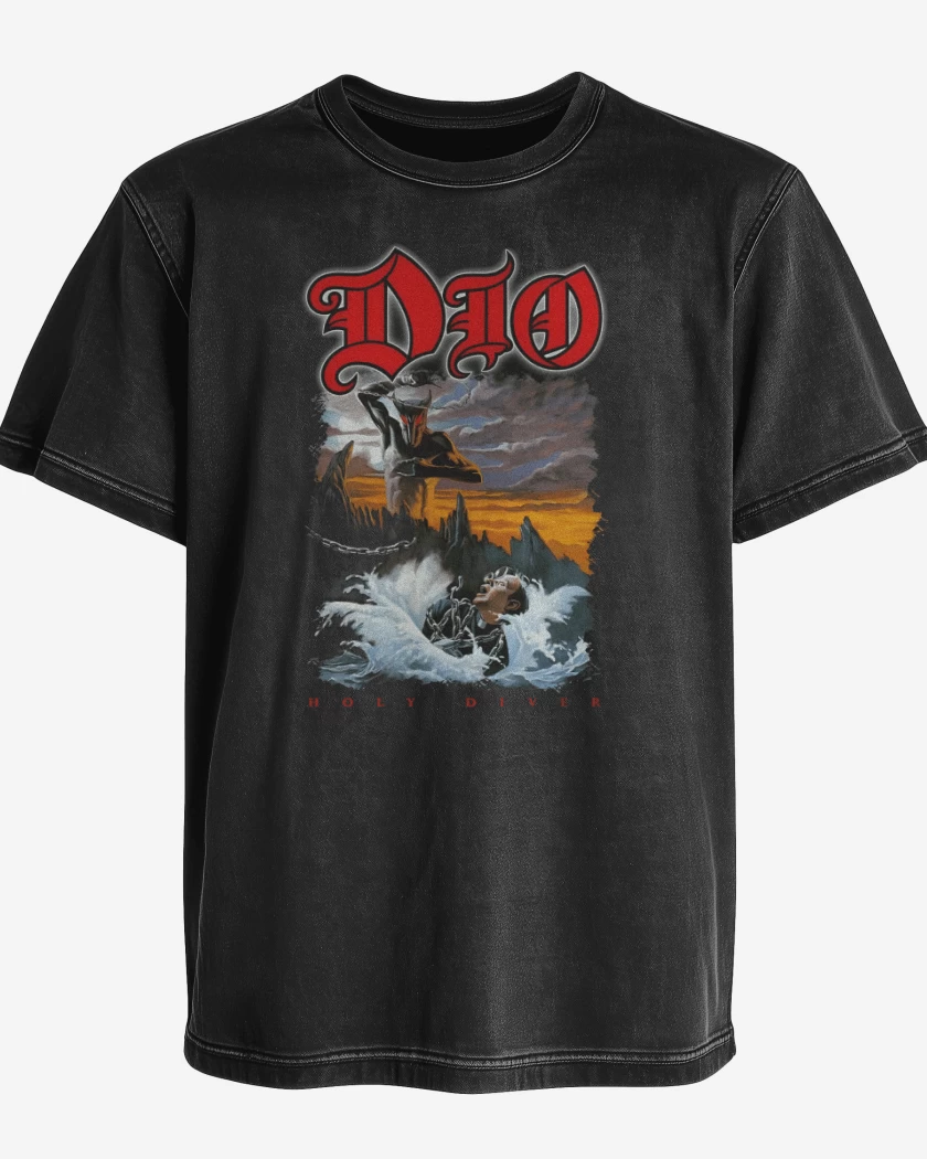 Polera desgastada Negro de Holy Diver