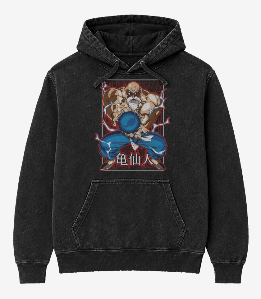Poleron Canguro Acid Wash Negro de Kame Sen nin