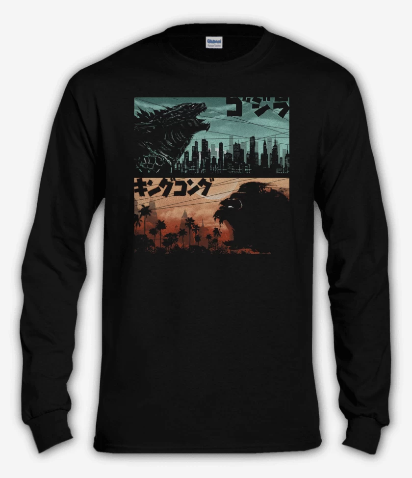 Polera manga larga Negro de Kong vs Zilla