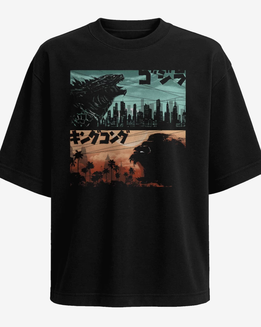 Polera Oversize Negro de Kong vs Zilla
