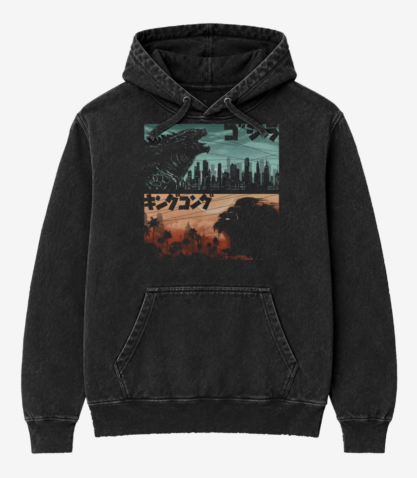 Poleron Canguro Acid Wash Negro de Kong vs Zilla
