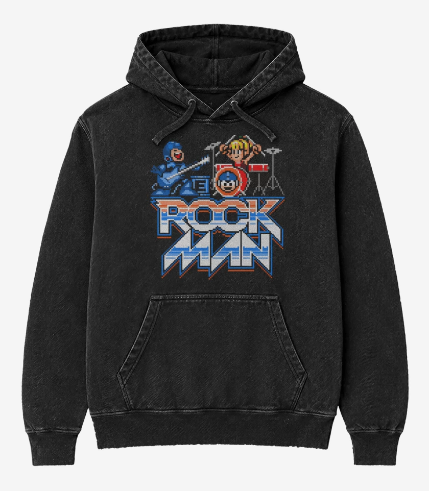 Poleron Canguro Acid Wash Negro de Rock Man