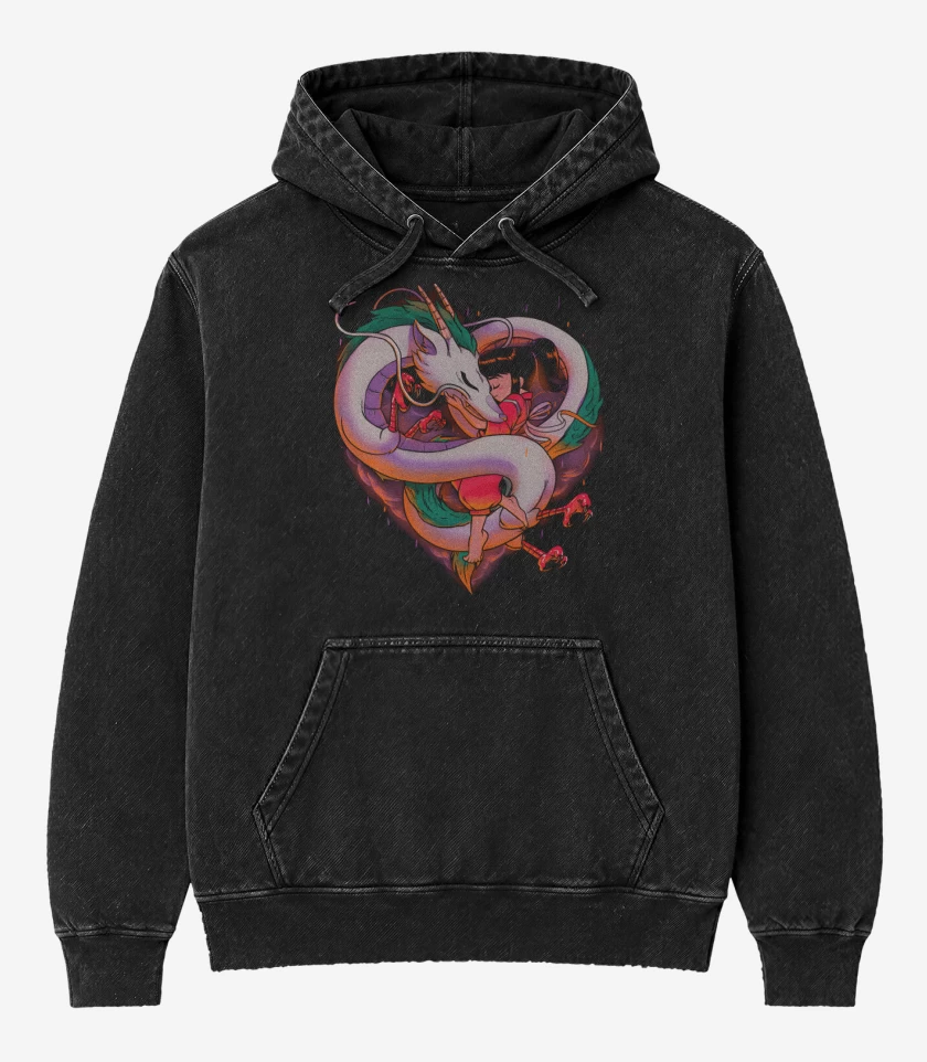 Poleron Canguro Acid Wash Negro de Corazón Viajero