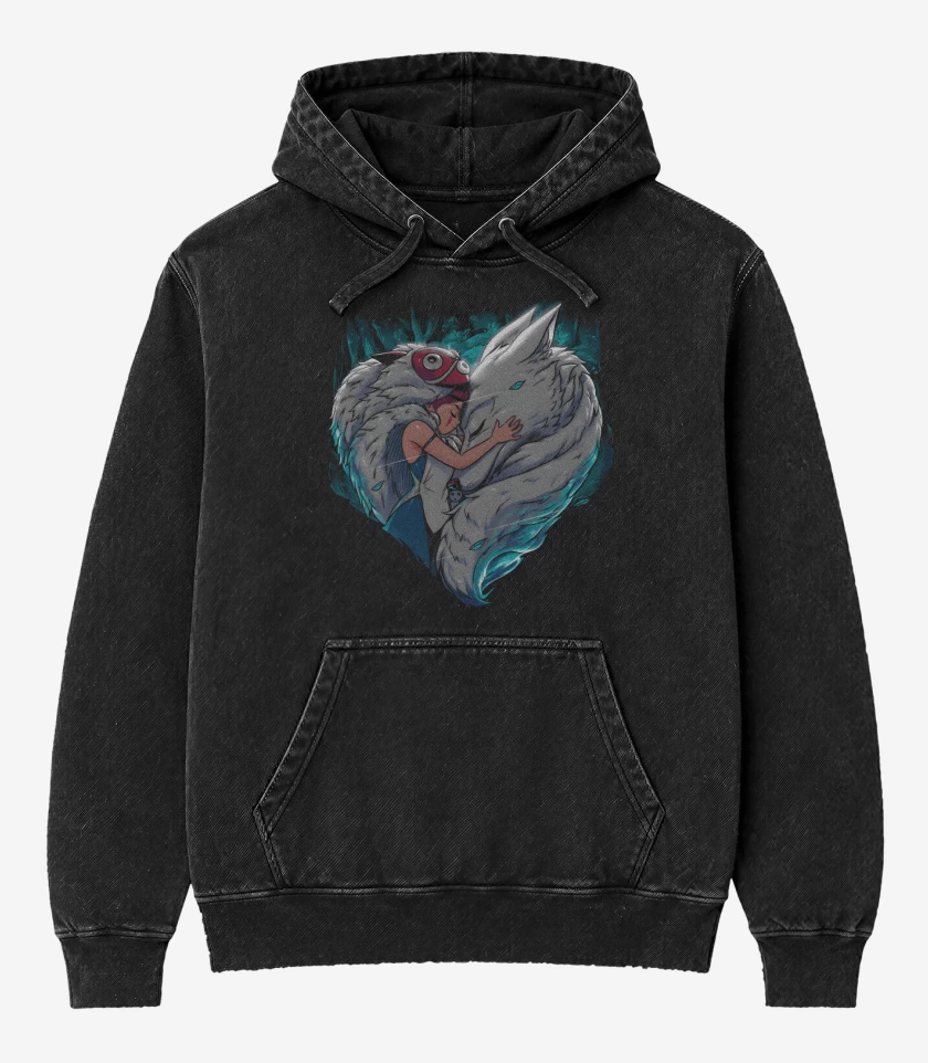Poleron Canguro Acid Wash Negro de Corazón del Bosque