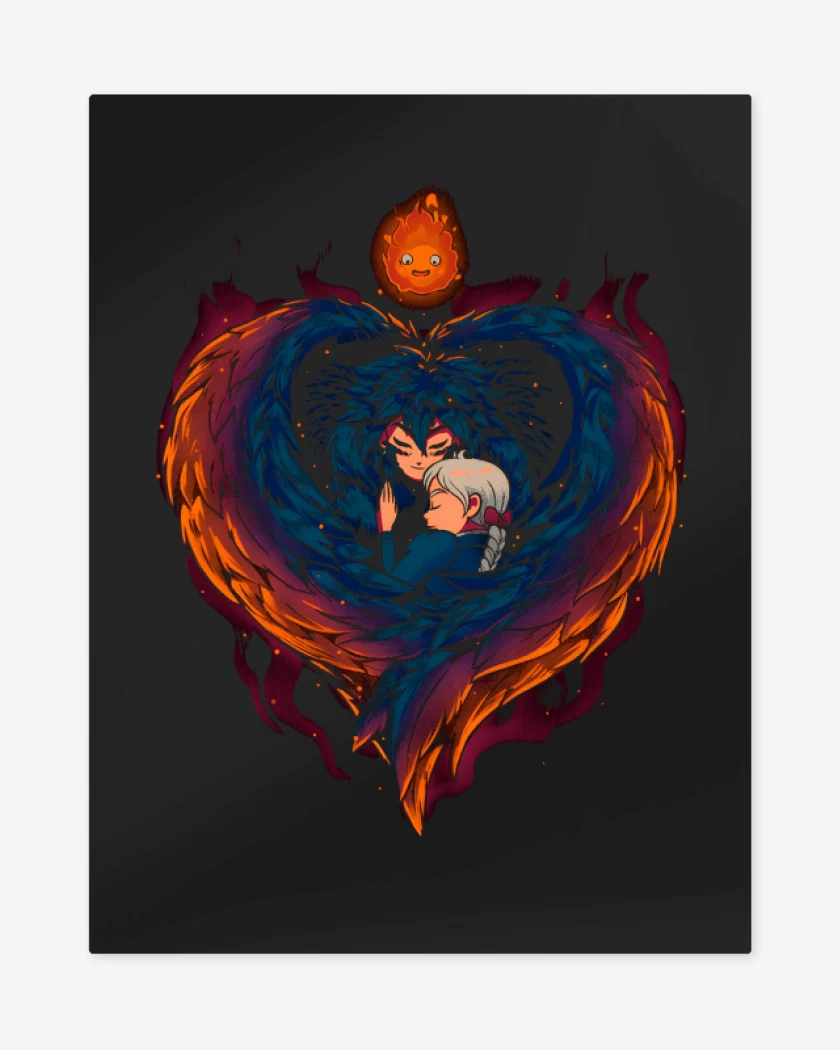 Print metalico Negro de Corazón en Llamas