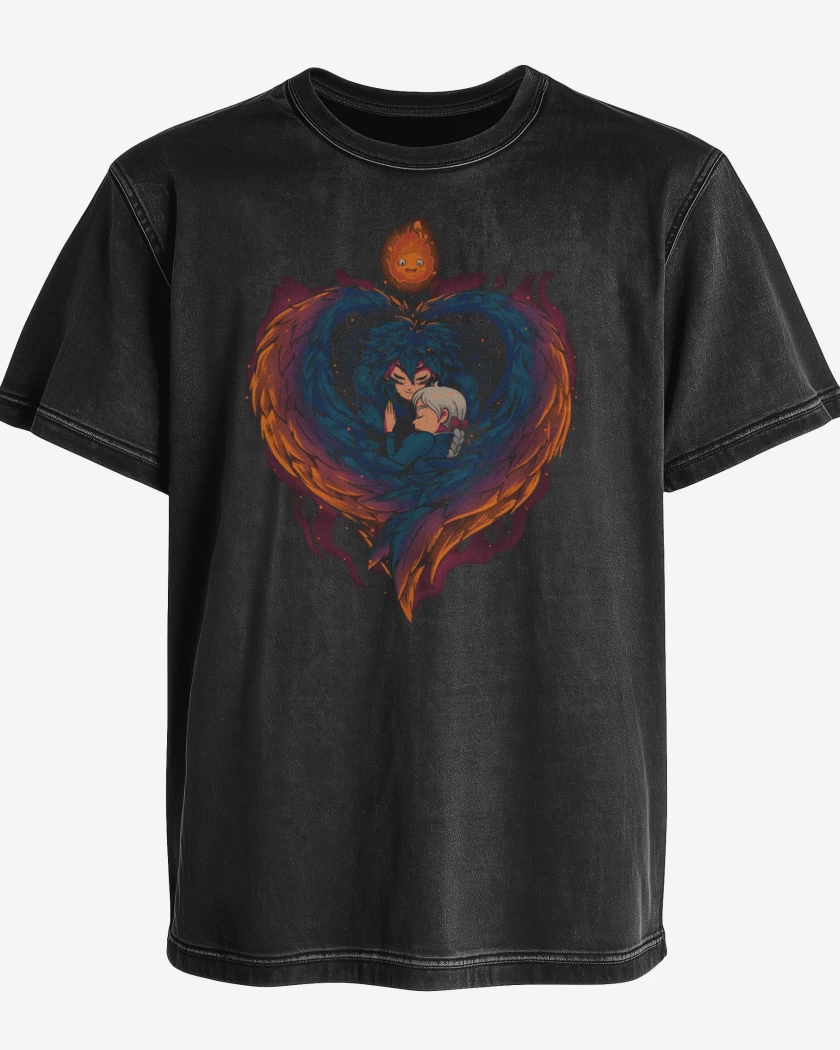 Polera desgastada Corazón en Llamas