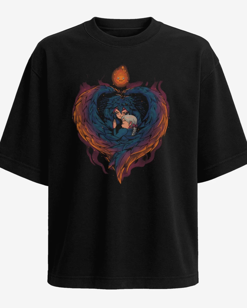 Polera Oversize Corazón en Llamas