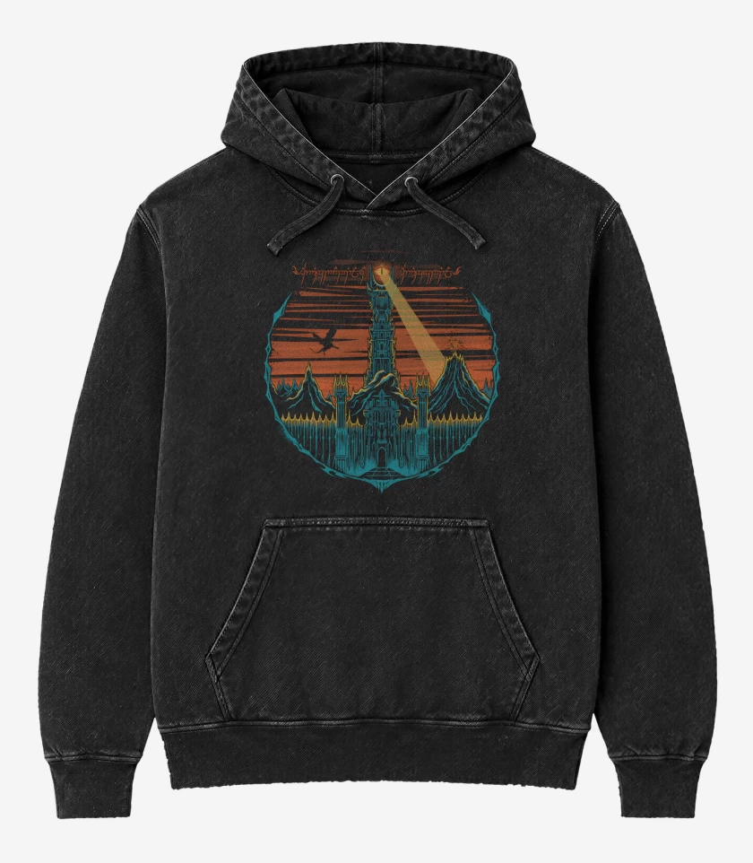 Poleron Canguro Acid Wash Negro de El ojo de Sauron