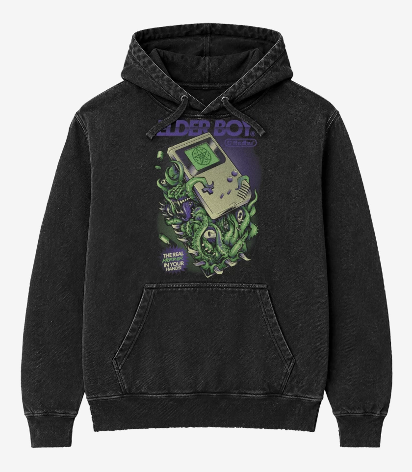 Poleron Canguro Acid Wash Negro de Elder Boy