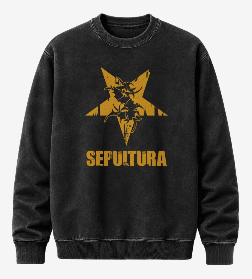 Poleron Polo Acid Wash Negro de Sepultura