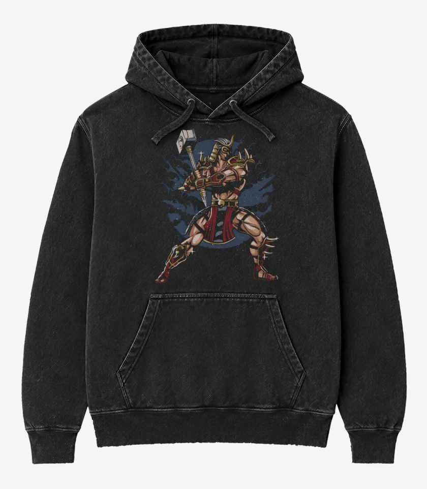 Poleron Canguro Acid Wash Negro de Shao Kahn