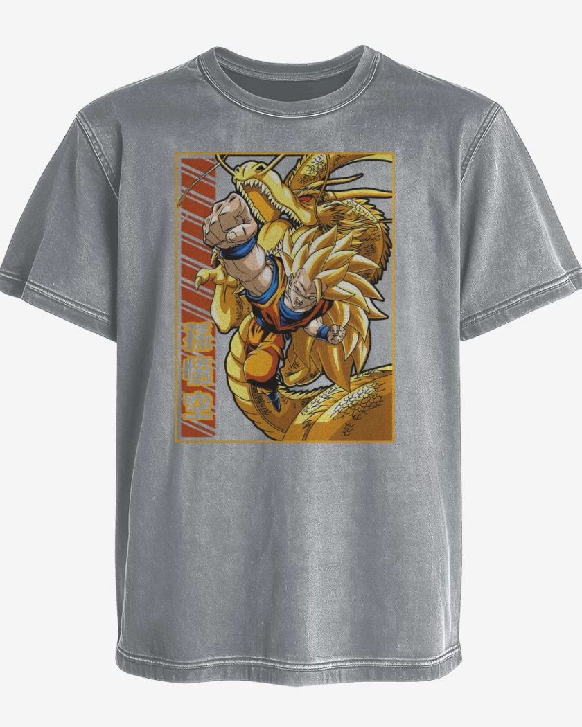 Polera desgastada Gris Melange de Son Goku fase 3