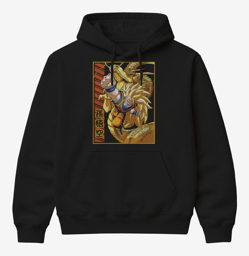 Poleron Canguro básico Negro de Son Goku fase 3