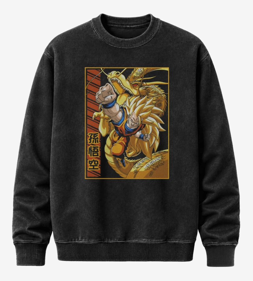 Poleron Polo Acid Wash Negro de Son Goku fase 3