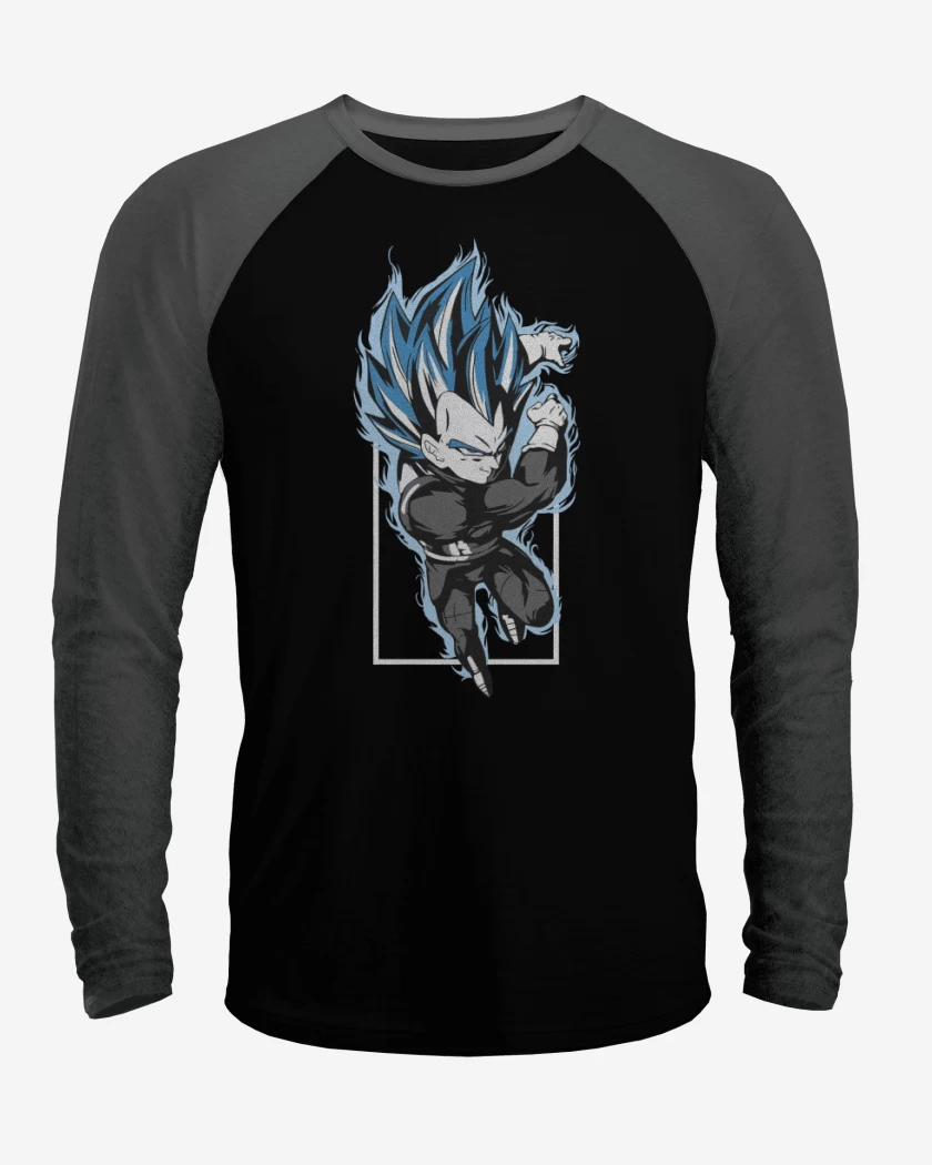 Polera Raglan Negro / Negro Heather de Vegeta Blue Saiyan