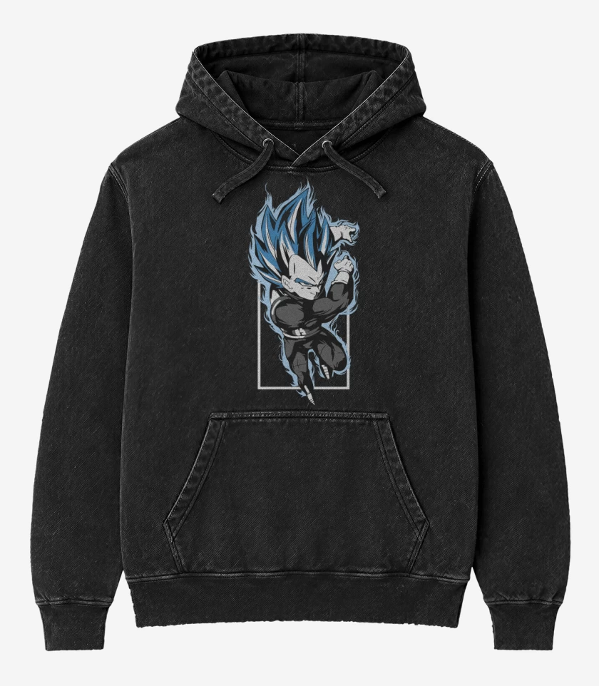 Poleron Canguro Acid Wash Negro de Vegeta Blue Saiyan