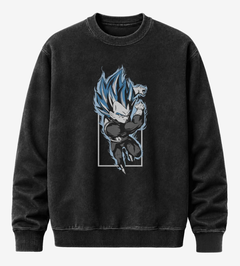 Poleron Polo Acid Wash Negro de Vegeta Blue Saiyan