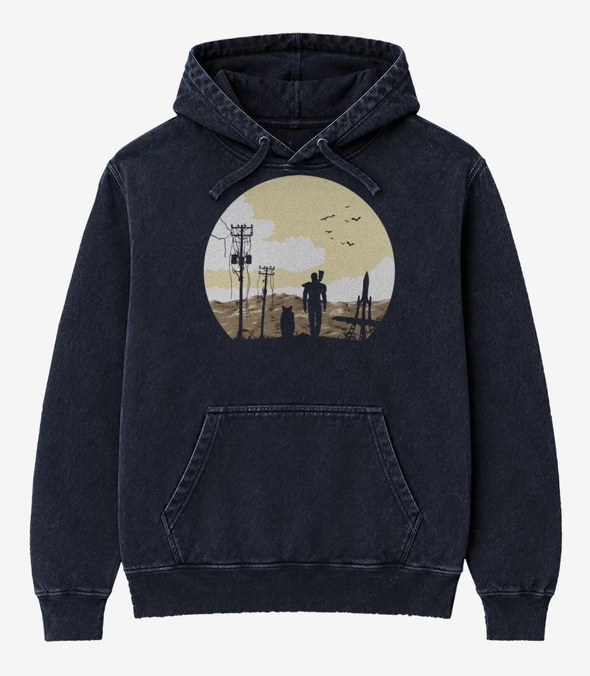 Poleron Canguro Acid Wash Azul Marino de Wasteland