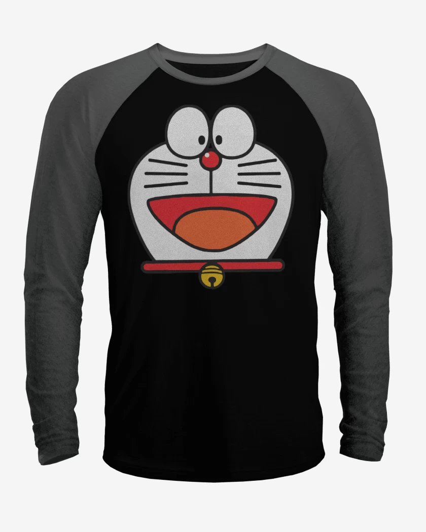 Polera Raglan Negro / Negro Heather de Doraemon Face