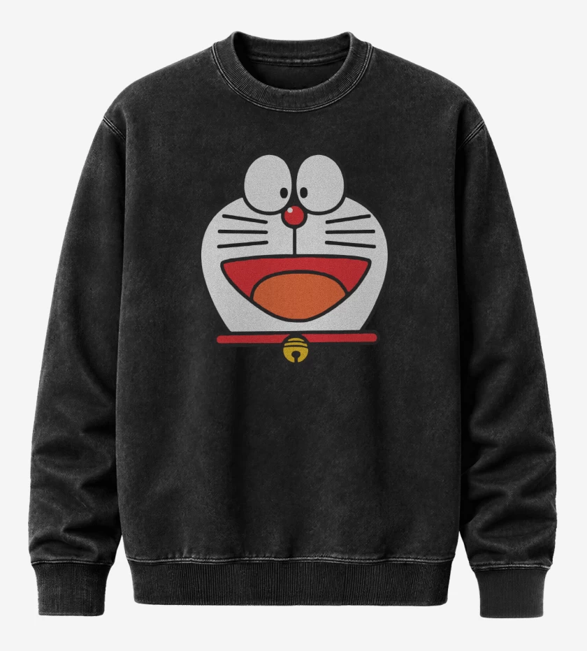Poleron Polo Acid Wash Negro de Doraemon Face