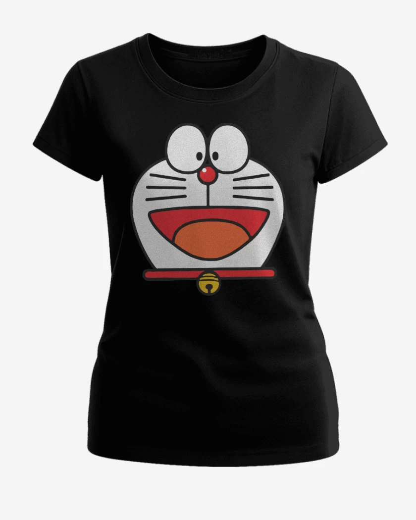 Polera de Mujer Negro de Doraemon Face