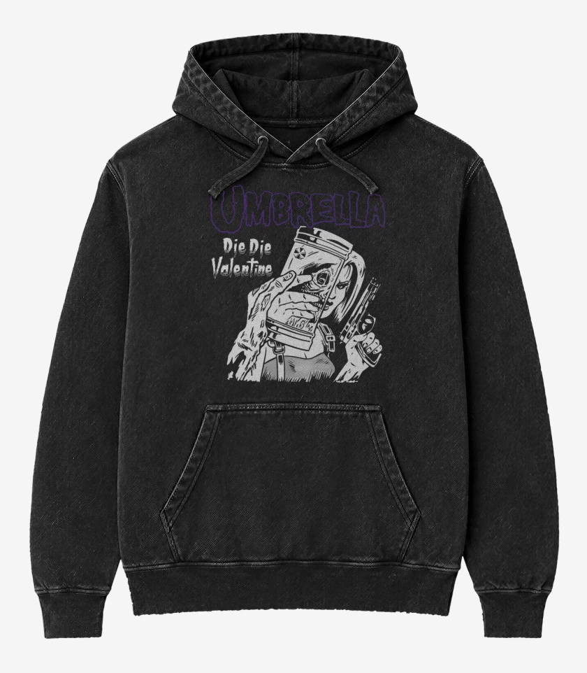 Poleron Canguro Acid Wash Negro de Die Die Valentine