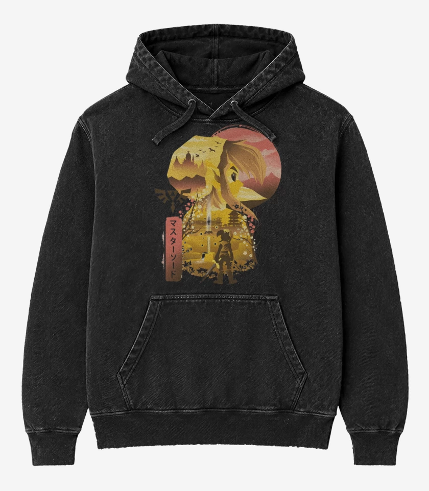 Poleron Canguro Acid Wash Negro de Valentía
