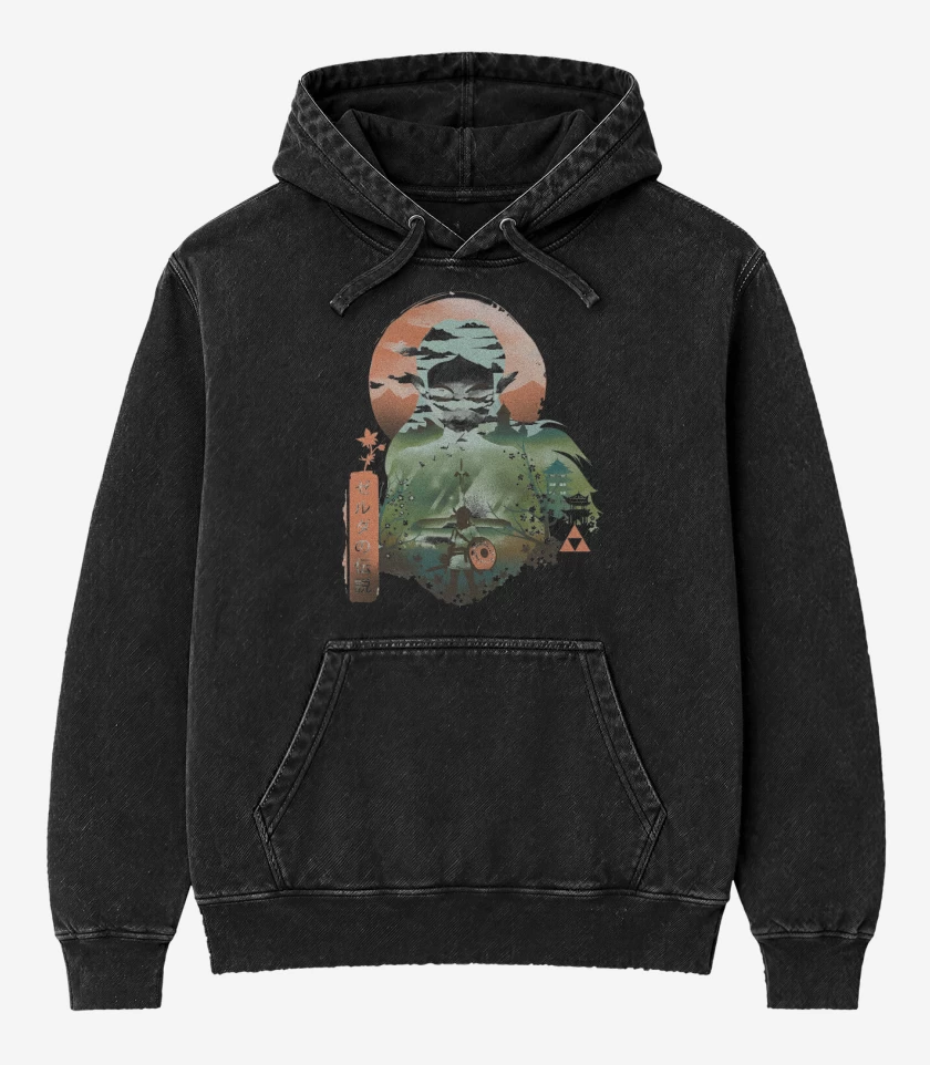 Poleron Canguro Acid Wash Negro de Sabiduría