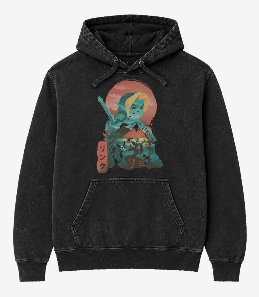 Poleron Canguro Acid Wash Negro de Ocarina