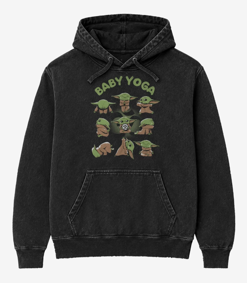 Poleron Canguro Acid Wash Negro de Baby Yoga