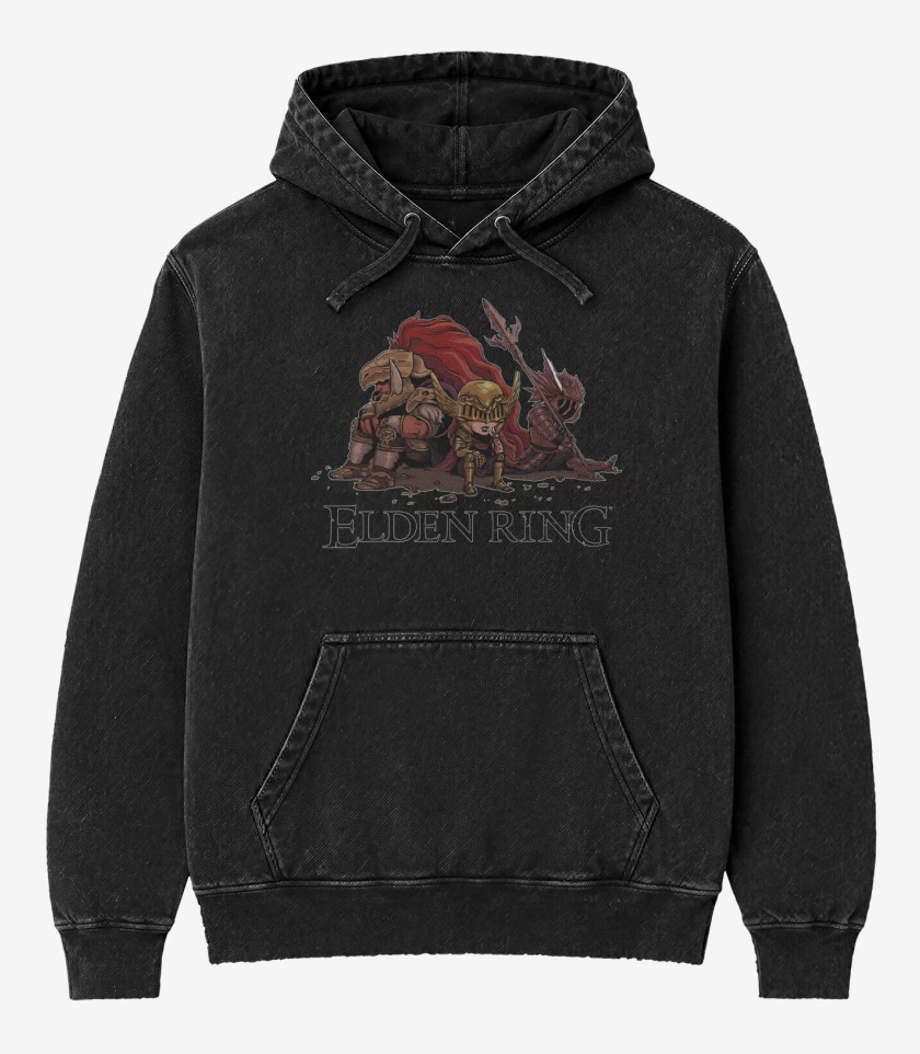 Poleron Canguro Acid Wash Negro de Elden Souls