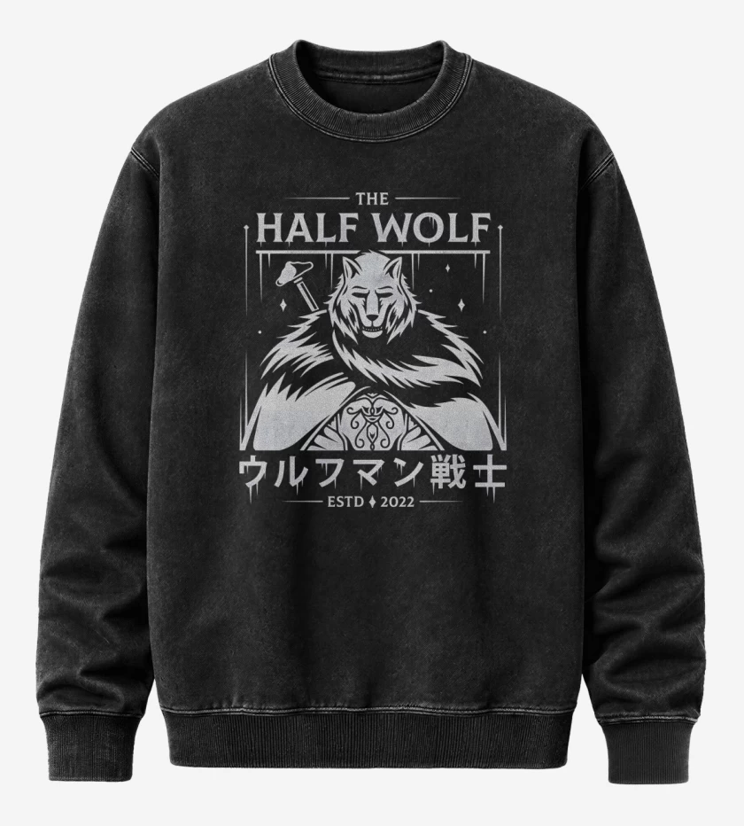 Poleron Polo Acid Wash Half Wolf Blaidd