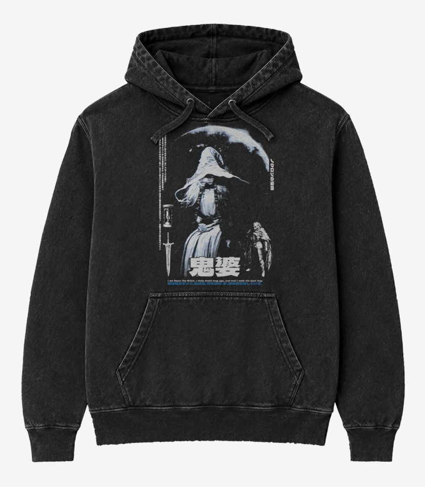 Poleron Canguro Acid Wash Negro de Ranni