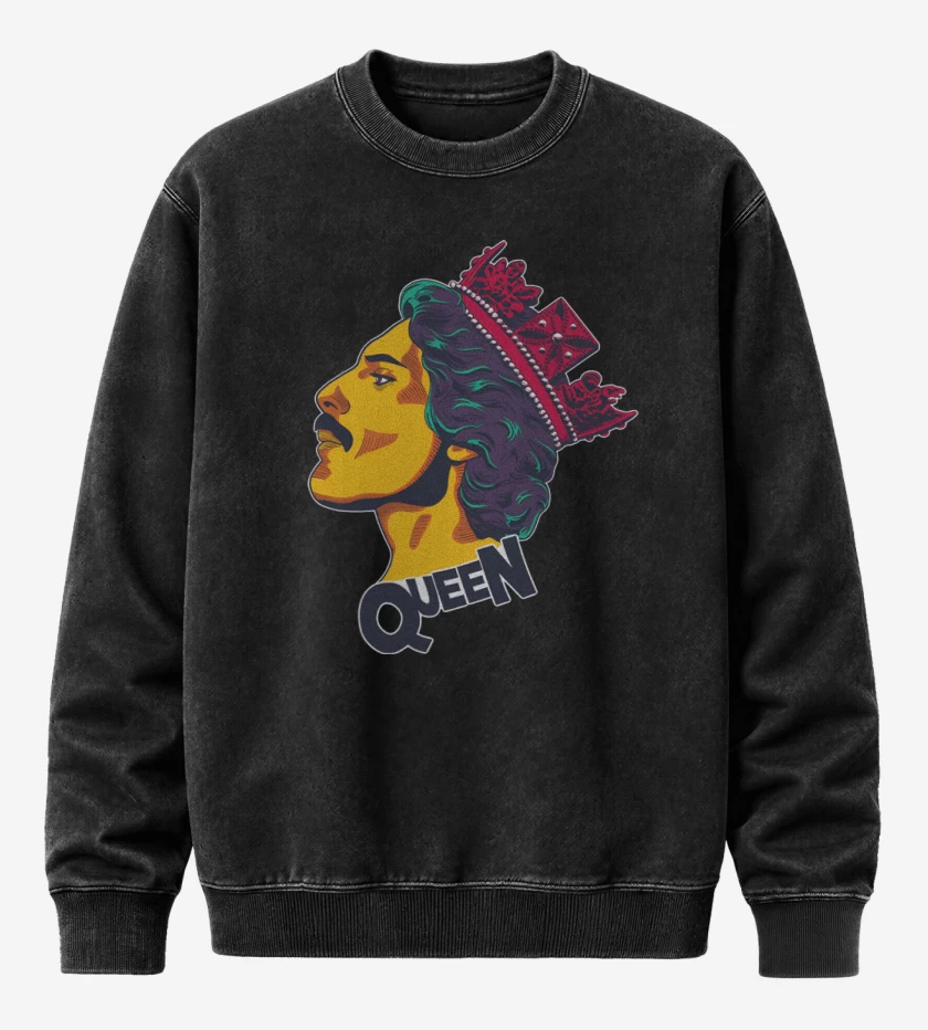 Poleron Polo Acid Wash Negro de Queen Mercury