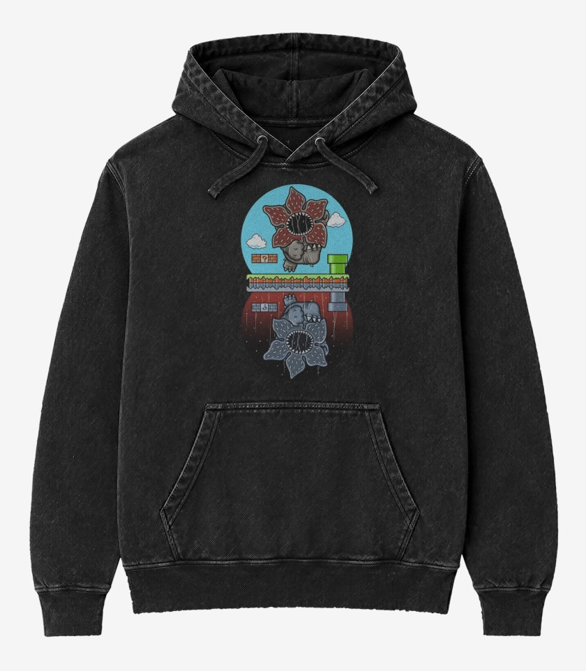 Poleron Canguro Acid Wash Negro de Super Upside Down