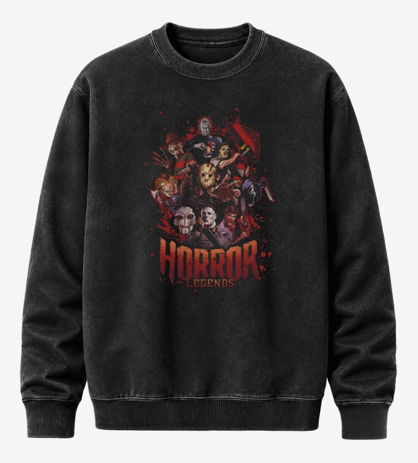 Poleron Polo Acid Wash Negro de Leyendas del Horror