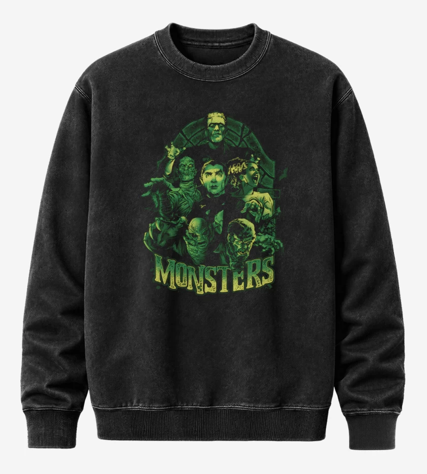 Poleron Polo Acid Wash Negro de Monstruos Clásicos