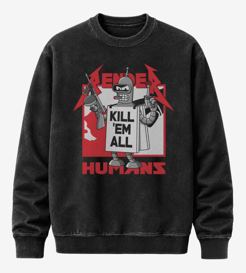 Poleron Polo Acid Wash Negro de Kill Em All Humans