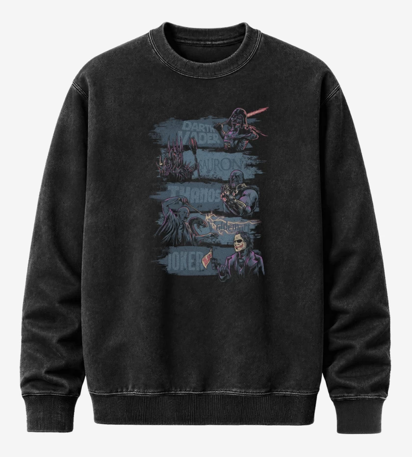 Poleron Polo Acid Wash Negro de Villanos de Película