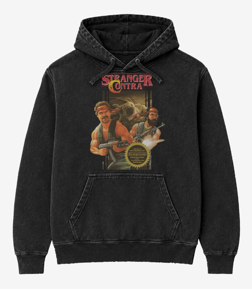 Poleron Canguro Acid Wash Negro de Stranger Contra